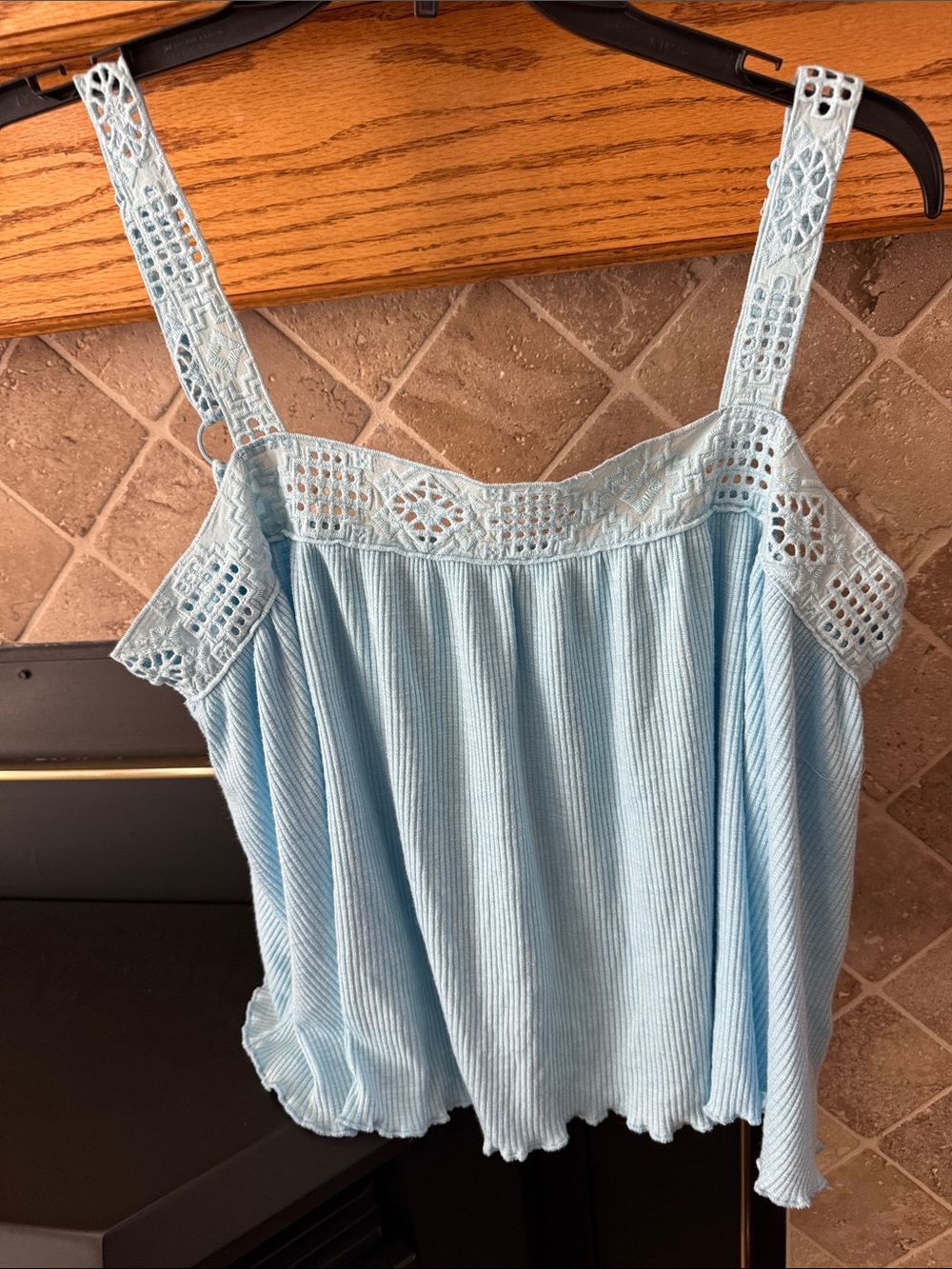 Rewind Women’s Light Blue Sleeveless Crochet-Trim Ribbed camisole XL